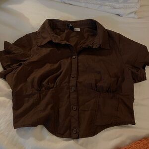 corset style brown button up shirt